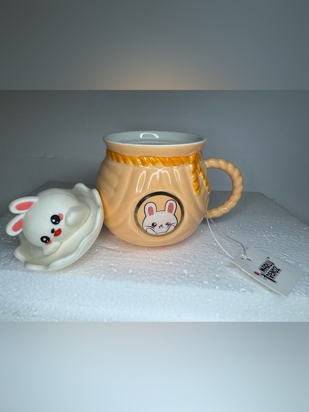 Kawaii Bunny Ceramic Mug with 3D Rabbit Lid Cute Lucky Bag Coffee Cup NWT